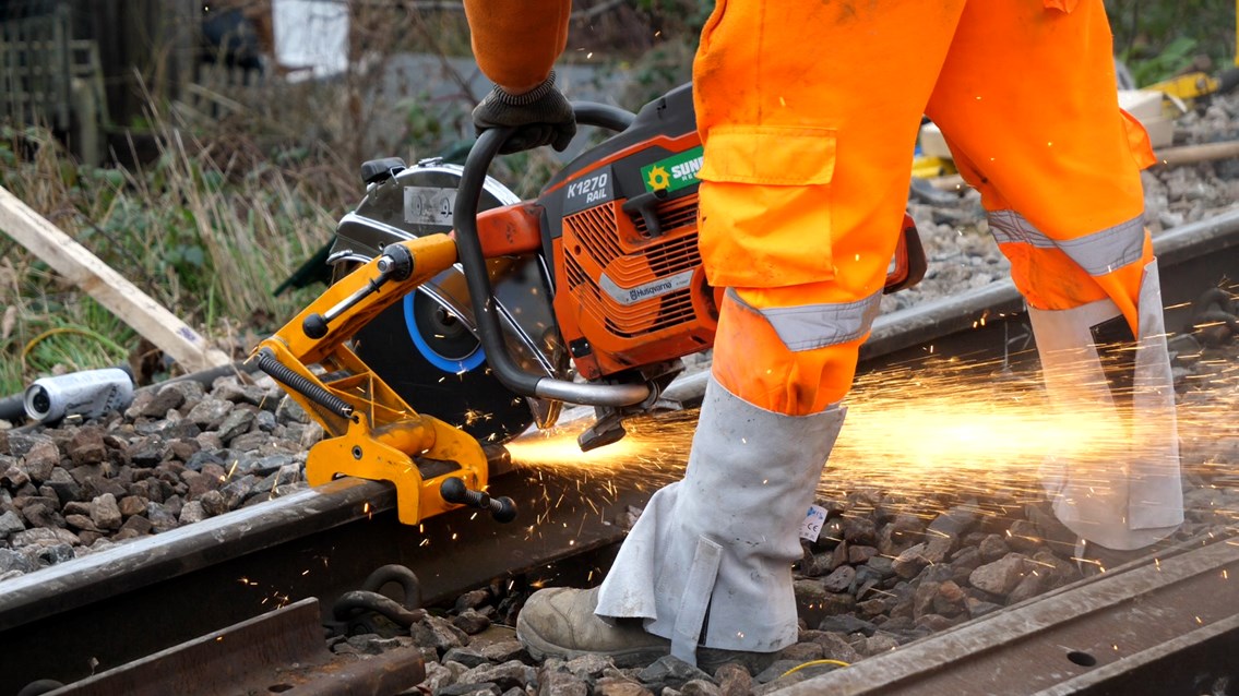 Network Rail engineers prepare for £90m investment over Easter bank holiday to improve journeys for passengers across the country: Track cutting taking place during engineering work
