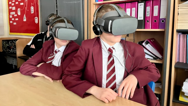 More than 1,000 young people taught railway safety through innovative new VR technology: Students using VR headsets, Network Rail (1)-2