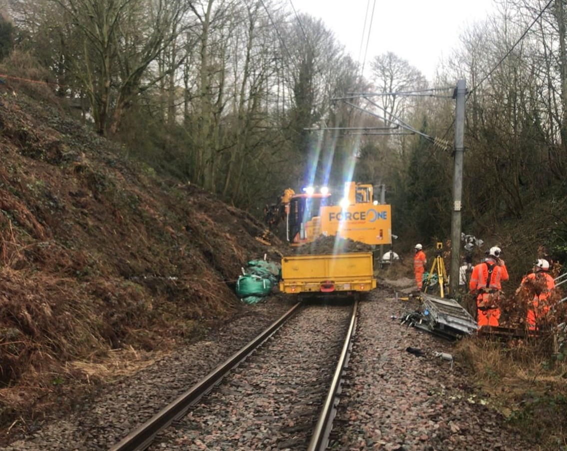 Network Rail engineers working to repair landslip at Baildon (3)