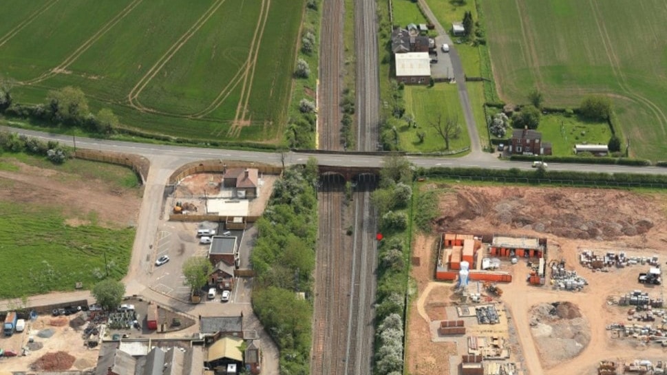 Minimal disruption to passengers during East Midlands bridge replacement: Kirk Hill bridge aerial view