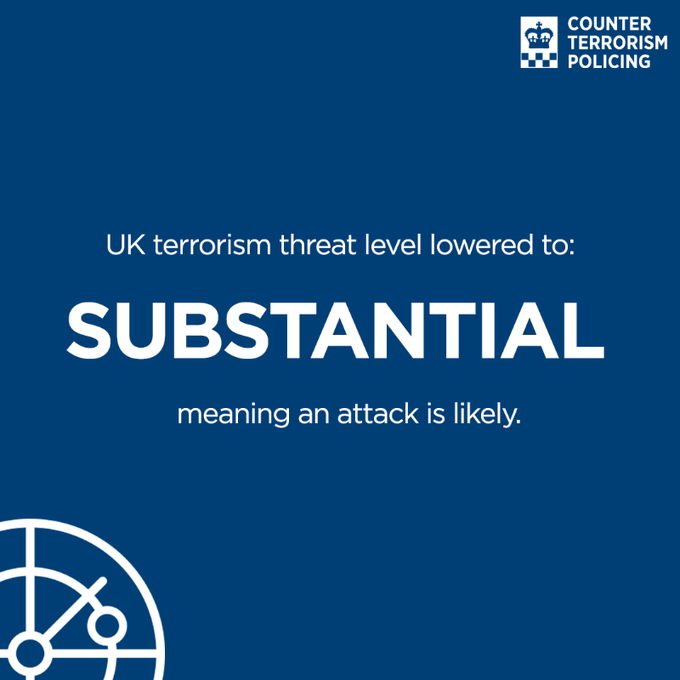 Terrorism Threat Level Lowered To Substantial