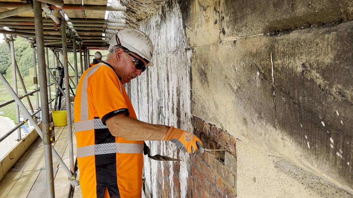 Repointing work at Sankey viaduct