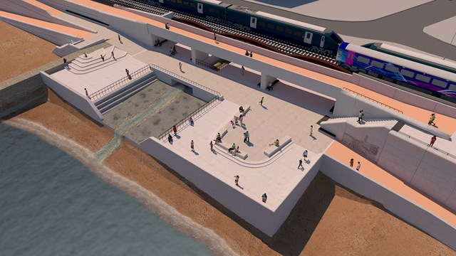 CGI of the completed link bridge and Dawlish Water stiling basin