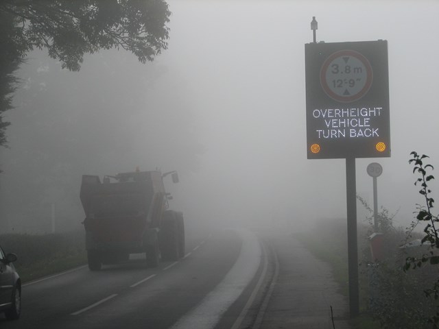 SIGNS UP FOR BROMSGROVE’S BRIDGE BASHERS: Interactive warning sign at Navigation bridge, Bromsgrove