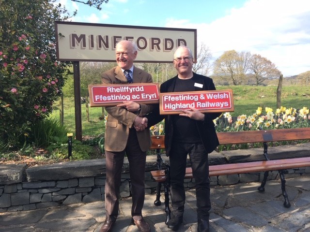 Dr John Prideaux Chair of Ffestiniog Railway (left) with Sir Peter Hendy CBE chair of Network Rail (right)