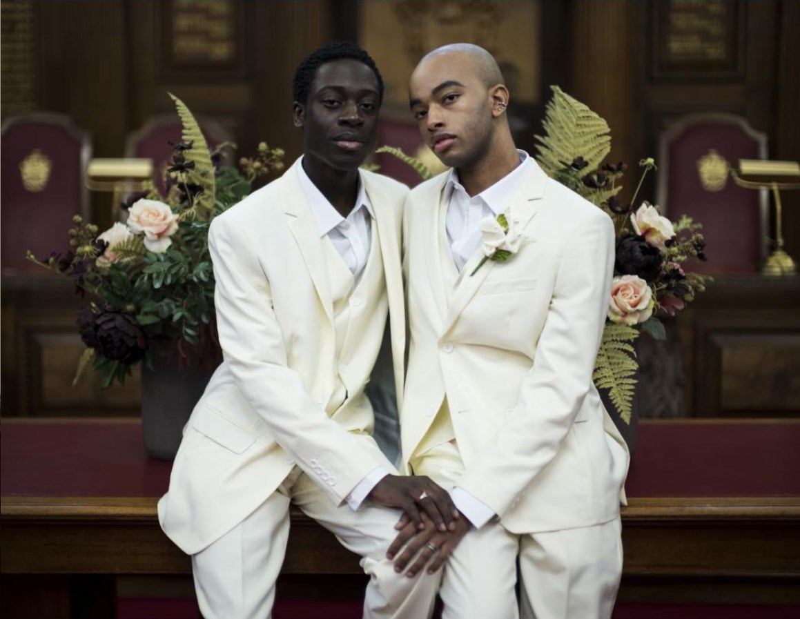 Chris Francisco, left, and Dylan Ramsay model wedding suits in one of the images from the #FRFV lookbook.