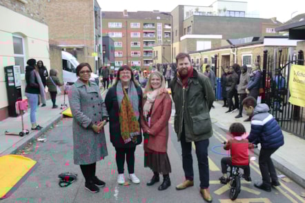 1 (From L to R) Cllr Sade Etti, Cllr Sophie Cameron, Jane O'Brien, Headteacher at St Mary's and Cllr Jon Burke, Cabinet Member for Energy, Waste, Transport and Public Realm