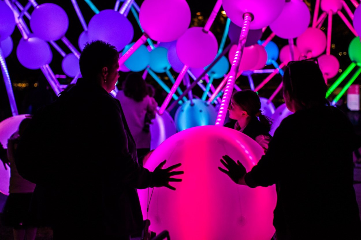 Light Night 2022: Affinity, which will be at The Tetley for Light Night Leeds 2022 and created by Australian artists Amigo & Amigo. Affinity is a large-scale immersive interactive light and sound installation inspired by the human brain. Each light globe represents a neuron and connection in the brain.