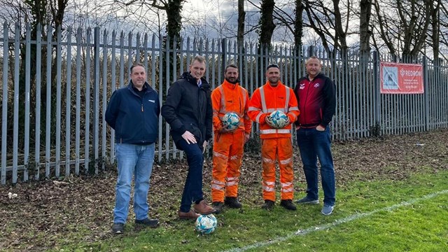 Balls back on the pitch for junior football club thanks to Network Rail: Rt Hon David TC Davies MP with Network Rail and Sudbrook football club_hero