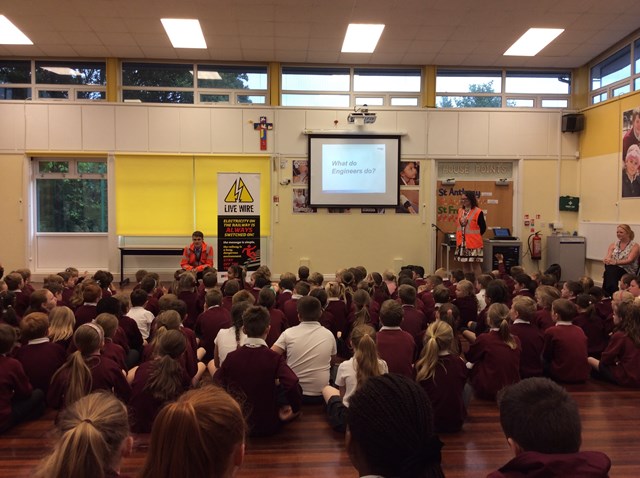 Network Rail visits Bolton school to encourage pupils to become the engineers of the future: Pete and Jennifer at St Marys School