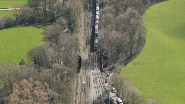 Aerial image of train crossing Bowden Lane bridge courtesy of NR Air Ops-2: Aerial image of train crossing Bowden Lane bridge courtesy of NR Air Ops-2