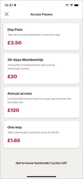 TfL Graphic - Santander Cycles App - Access Passes