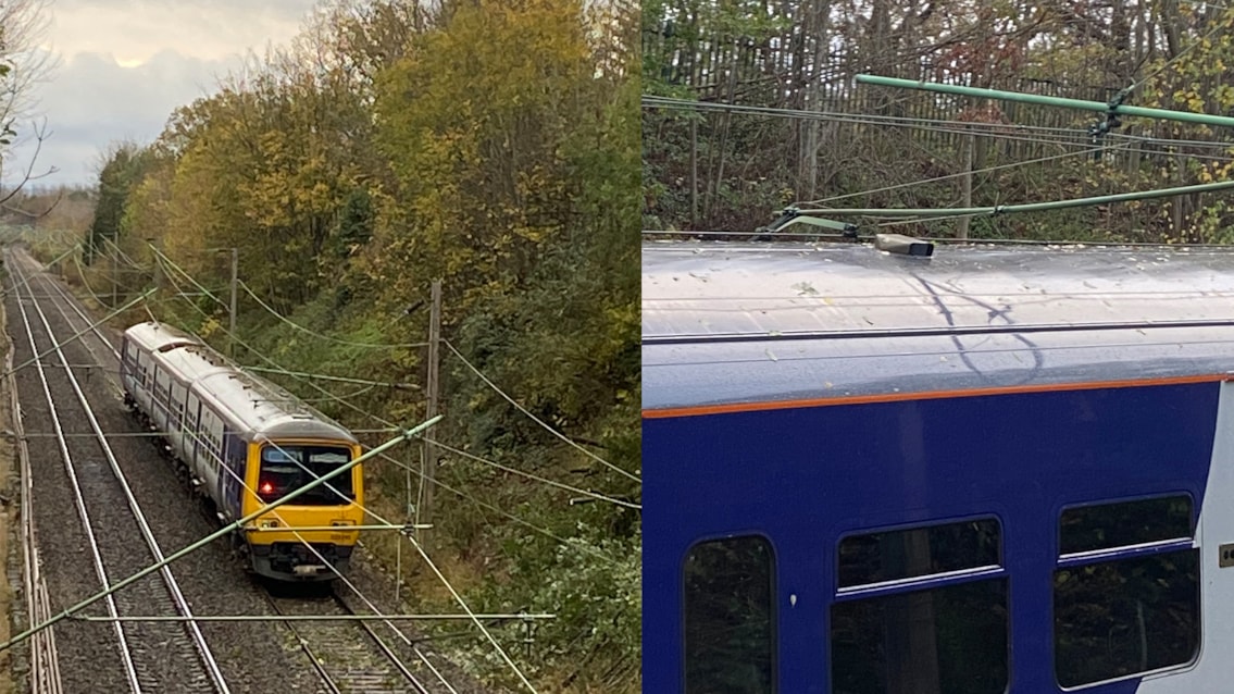 Storm Claudia: Disruption to Manchester Airport services after overhead wire damage: Storm Claudia damage at Heald Green