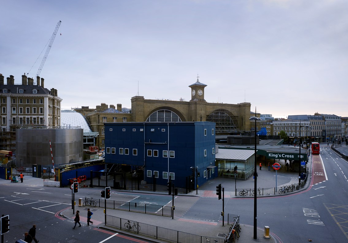 King's Cross - current view: The new King's Cross Square will open up the area in front of the station, revealing the magnificent Victorian facade for the first time in 150 years. The current space is taken up by the 1970s concourse extensions, plus accommodation for the British Transport Police
