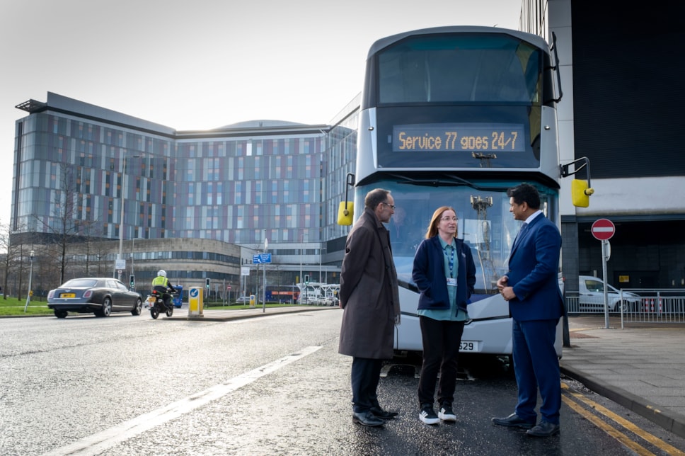 First Bus 77 service (L-R) Graeme Macfarlan, Louise Nesbitt and Dr Sandesh Gulhane MSP 3