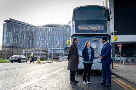 First Bus 77 service (L-R) Graeme Macfarlan, Louise Nesbitt and Dr Sandesh Gulhane MSP 3