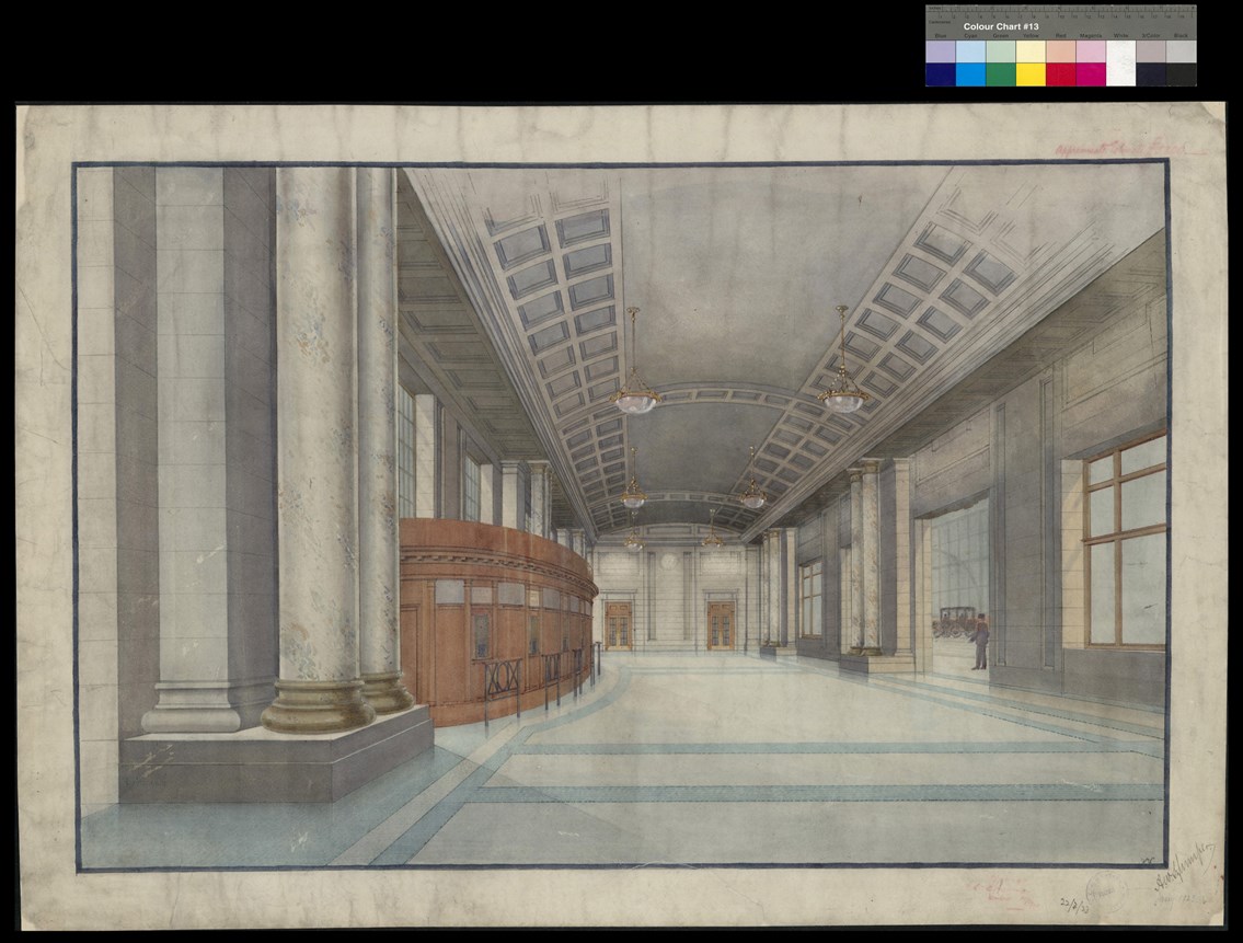 London and SWR Waterloo station interior drawing archive Jan 1923 