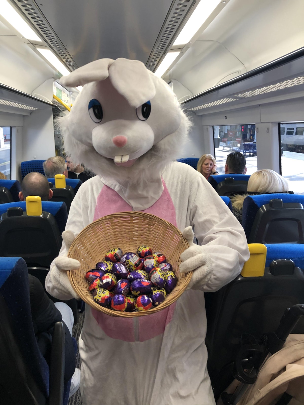 Easter Bunny on board a Northern train