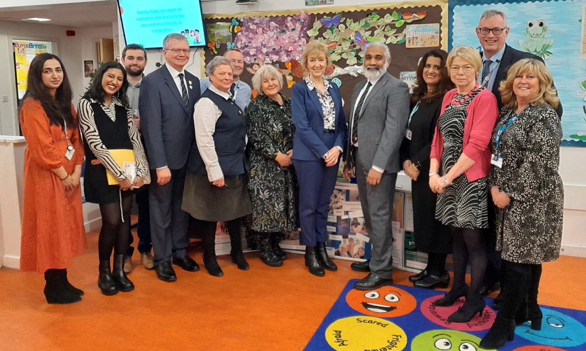 Dame Andrea Leadsom meets members of the service including 
Dr Sakthi Karunanithi, Director of Public Health (centre); Councillor Michael Green, cabinet member for Health and Wellbeing (fourth from left); and Councillor Cosima Towneley, cabinet member for Children and Families (fifth from left)