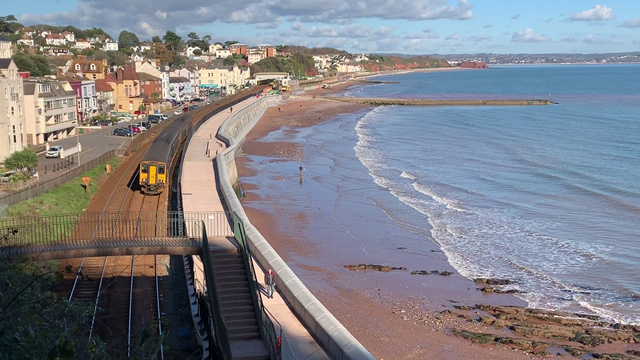 First section of the new, bigger sea wall at Dawlish