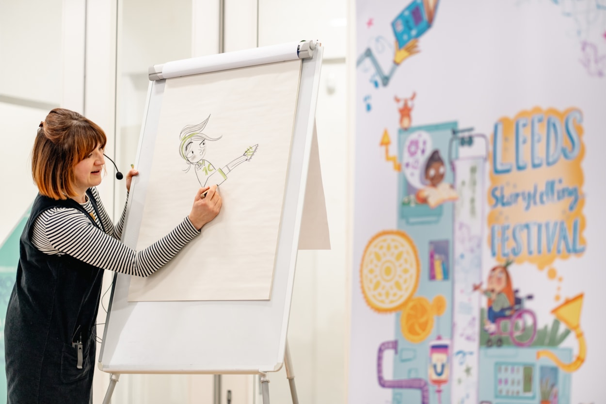 Leeds Storytelling Festival 2026 1 - Photo by Lian Furness: Kate Pankhurst at Leeds Storytelling Festival. Photo by Lian Furness.