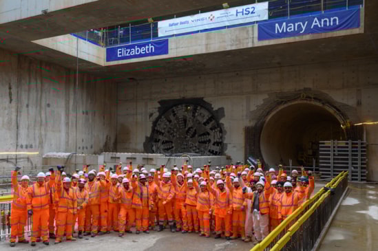 HS2 staff, engineers and tunnellers gather in front of the Bromford tunnels after the breakthrough of Elizabeth Oct 2025: HS2 staff, engineers and tunnellers gather in front of the Bromford tunnels after the breakthrough of Elizabeth Oct 2025
