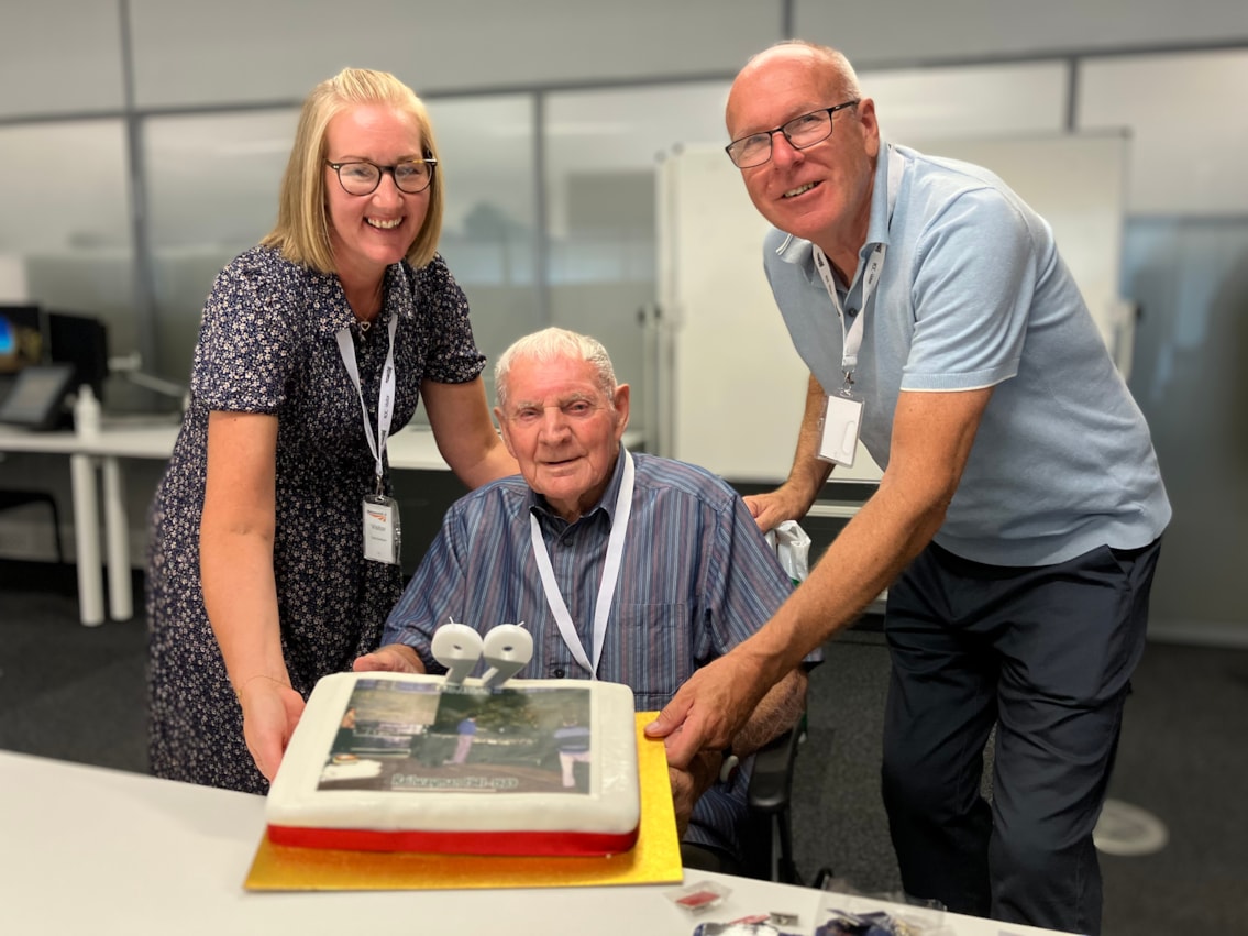 Retired railway stalwart’s special 99th birthday celebration thanks to Network Rail: Bob Abbott with son Ron and daughter-in-law Sarah