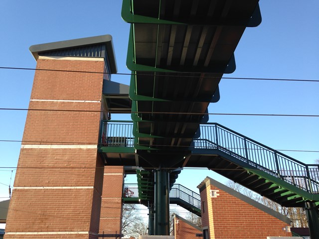 New footbridge and lifts at Leyland station close up