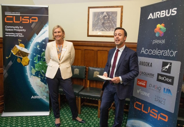 Stevenage MP Kevin Bonavia with Airbus representative at Westminster space event - Copyright Kevin Bonavia MP