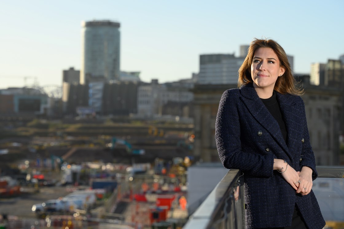 Millie Bayliss pictured overlooking HS2's Curzon Street construction site in Birmingham