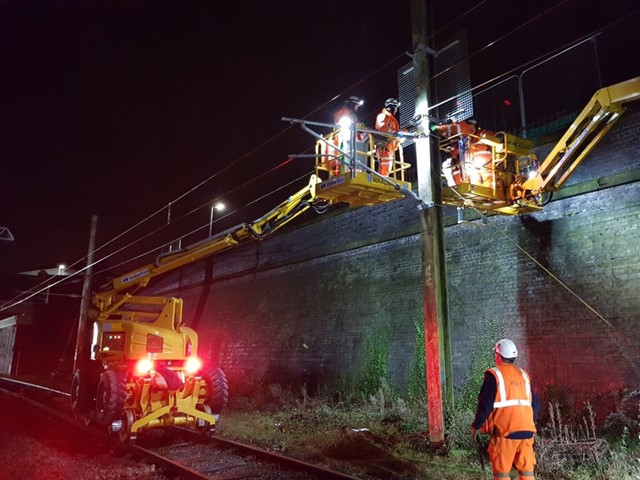 Historic milestone means Lancashire passengers are a step closer to a better railway: Overhead power lines between Preston and Blackpool being connected to the WCML