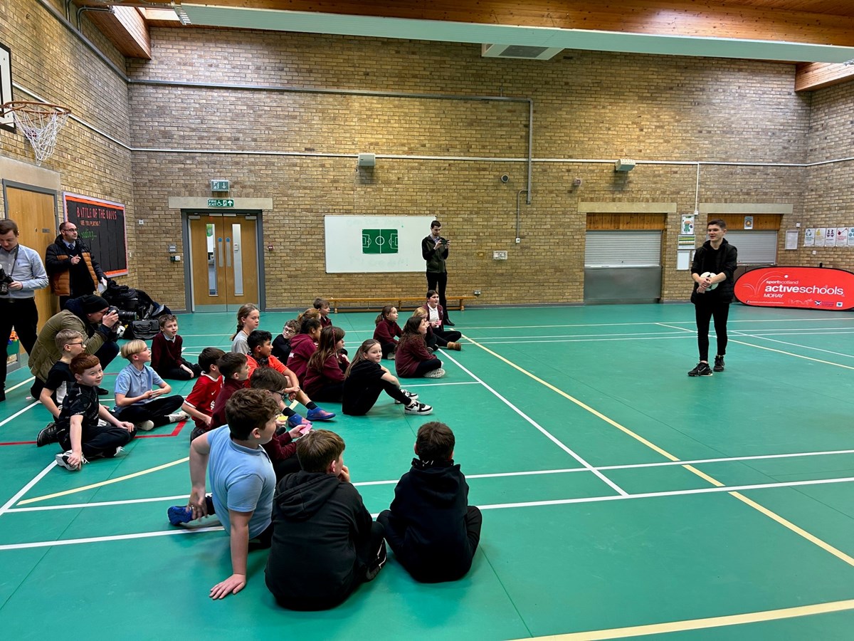 Buckie Thistle midfielder Marcus Goodall does Q&A with Buckie's P6 Millbank Primary pupils.
