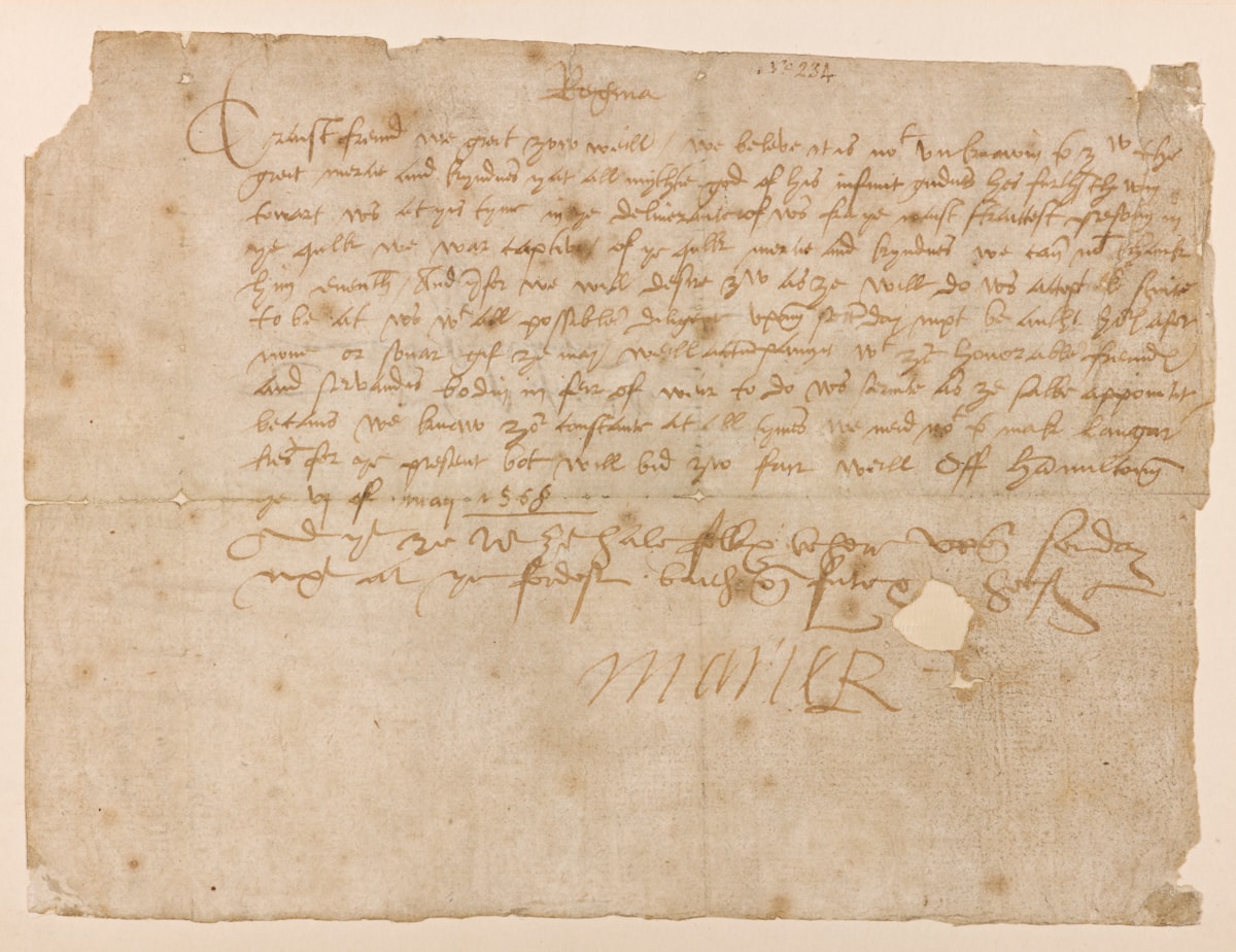 Letter to the Laird of Adamtoun signed by Mary, Queen of Scots, 1568.Image © National Museums Scotland