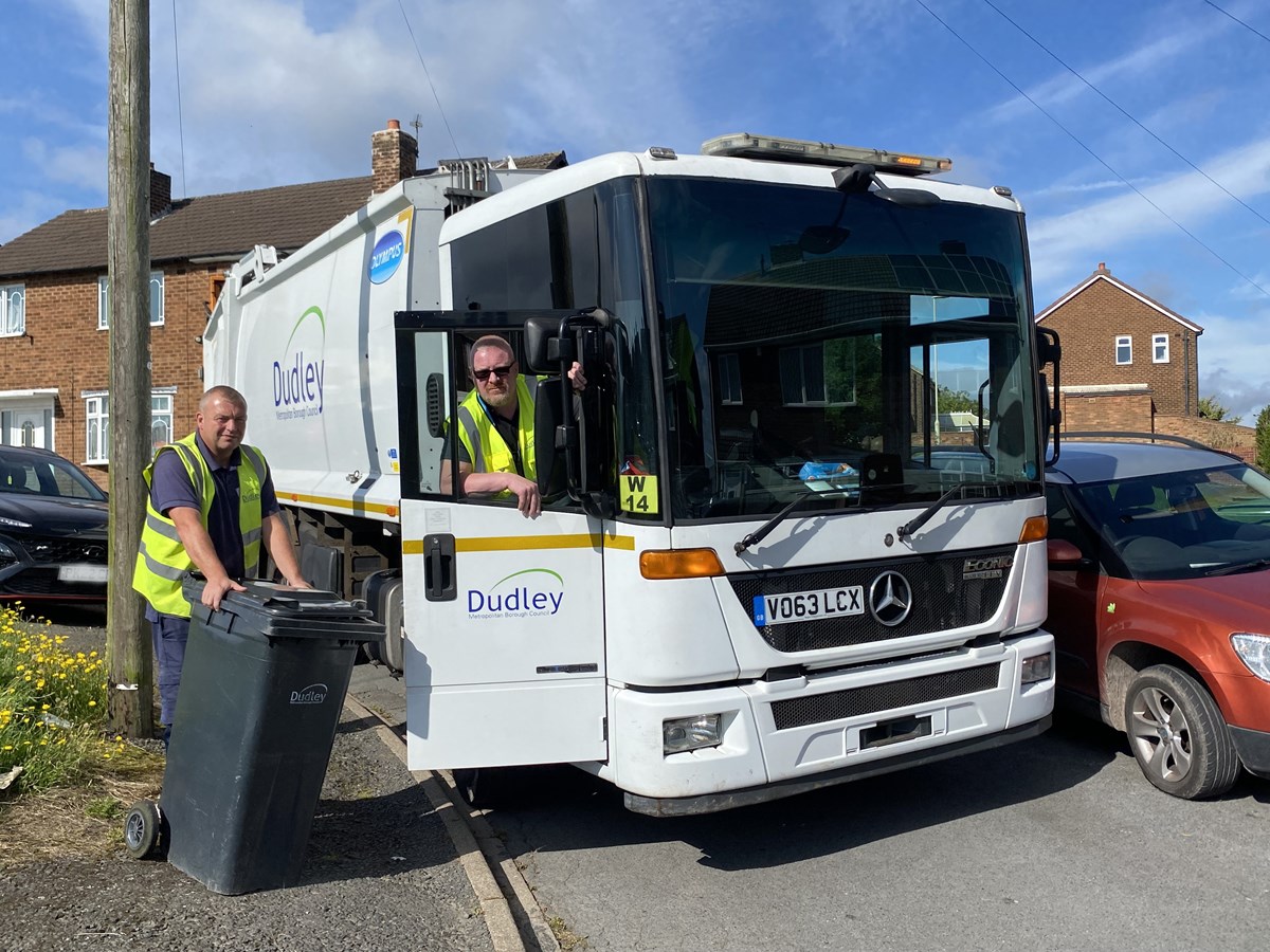 Paul Wilkes, frontline driver, and Councillor Damian Corfield take vehicle down one of the tight streets