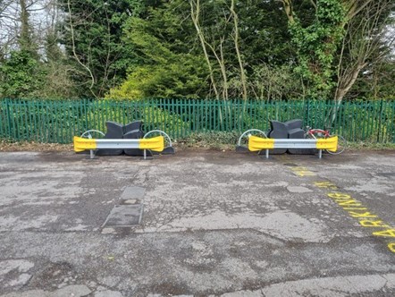 This image shows new cycle parking outside the ticket office