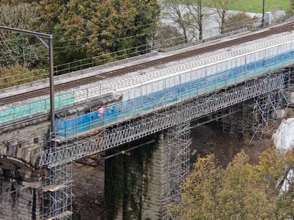 Close up of new concrete structure on Plessey Viaduct, Network Rail