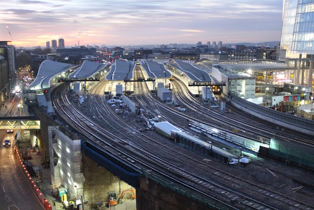 London Bridge sunrise: The sun rises over London Bridge station, with the Shard to the right of the picture.