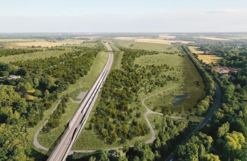 Green light for HS2’s ambitious Chiltern tunnel chalk grassland project: Chilterns tunnel southern entrance (Colne Valley Western Slopes elevated view)