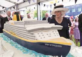 As Godmother to the ship, The Duchess of Cornwall blesses Spirit of Discovery in naming ceremony (July 5, 2019)