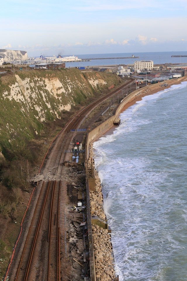 Dover sea wall high view