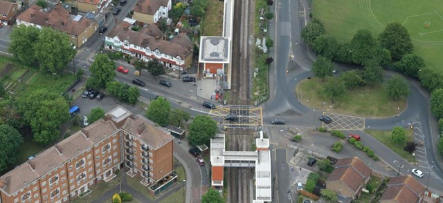 Mitcham Eastfields, pictured from the Network Rail Helicopter