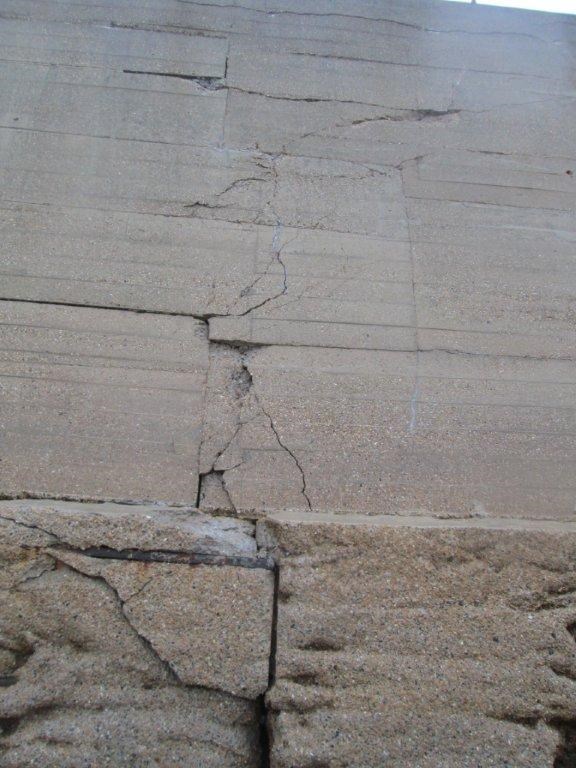 Cracks on the sea wall at Dover, Kent