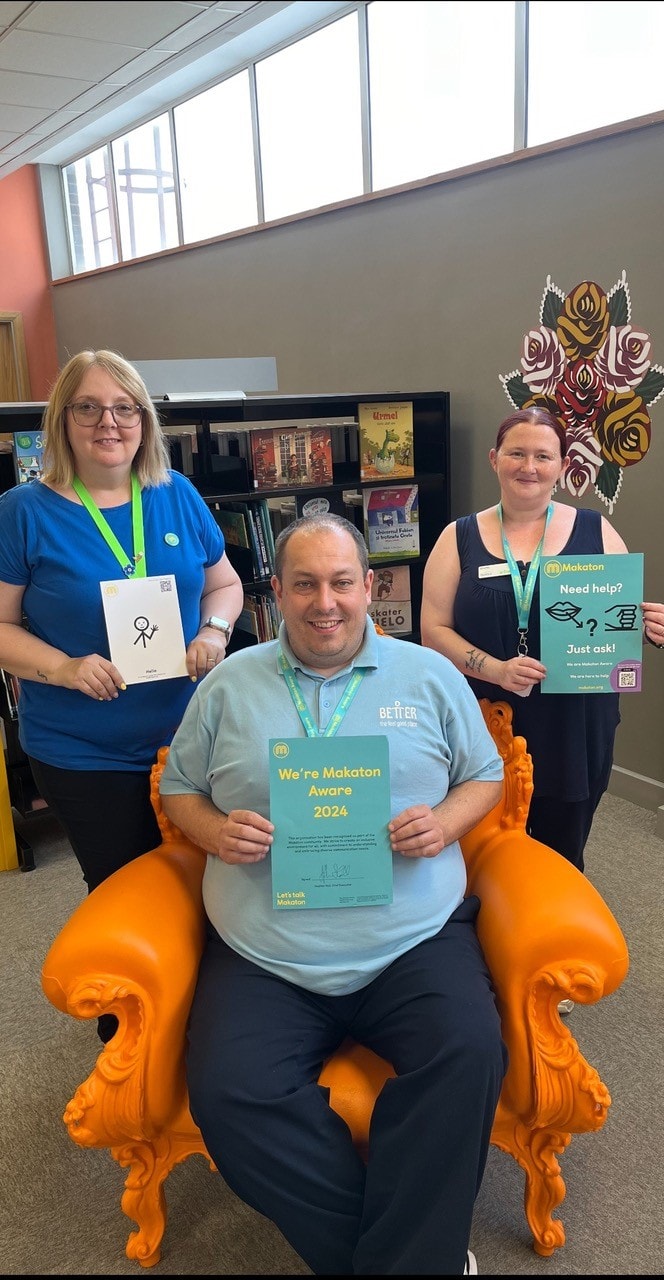 Makaton Friendly trained Brierley Hill Library staff members Rocco DeGregorio, Emma Dudley and Sarah Weaver