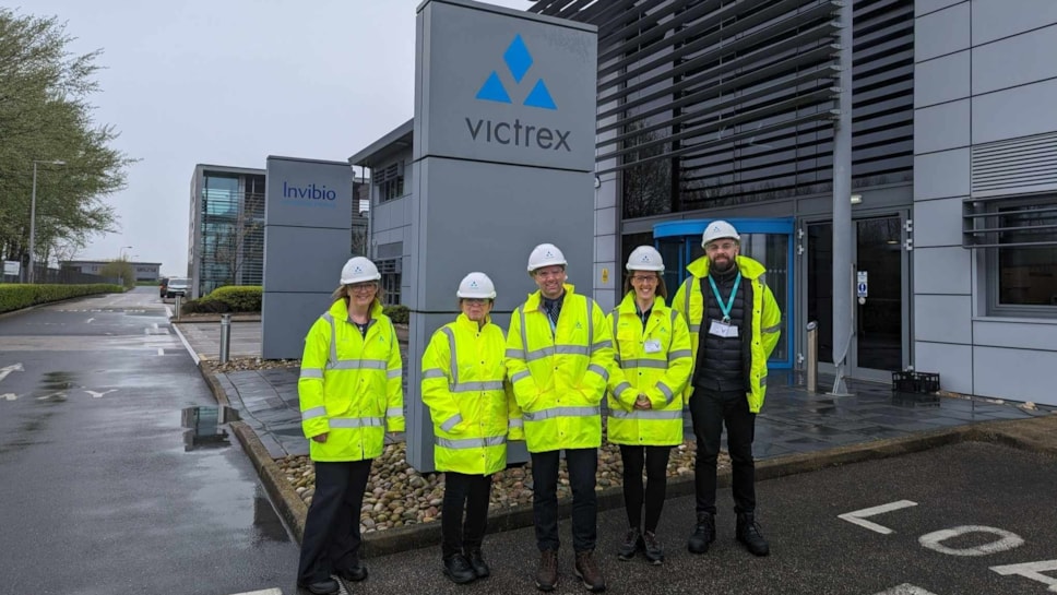 Pictured from left to right outside the premises at Victrex in Thornton Cleveleys are Dr Michele Lawty-Jones, Director of Lancashire Skills & Employment Hub, Councillor Jayne Rear, cabinet member for Education and Skills at Lancashire County Council, Lancashire County Councillor Ash Sutcliffe, Kimberley Helm, Enterprise Coordinator at the Lancashire Careers Hub and Chris Maddock, Deputy Hub Leader at the Lancashire Careers Hub.