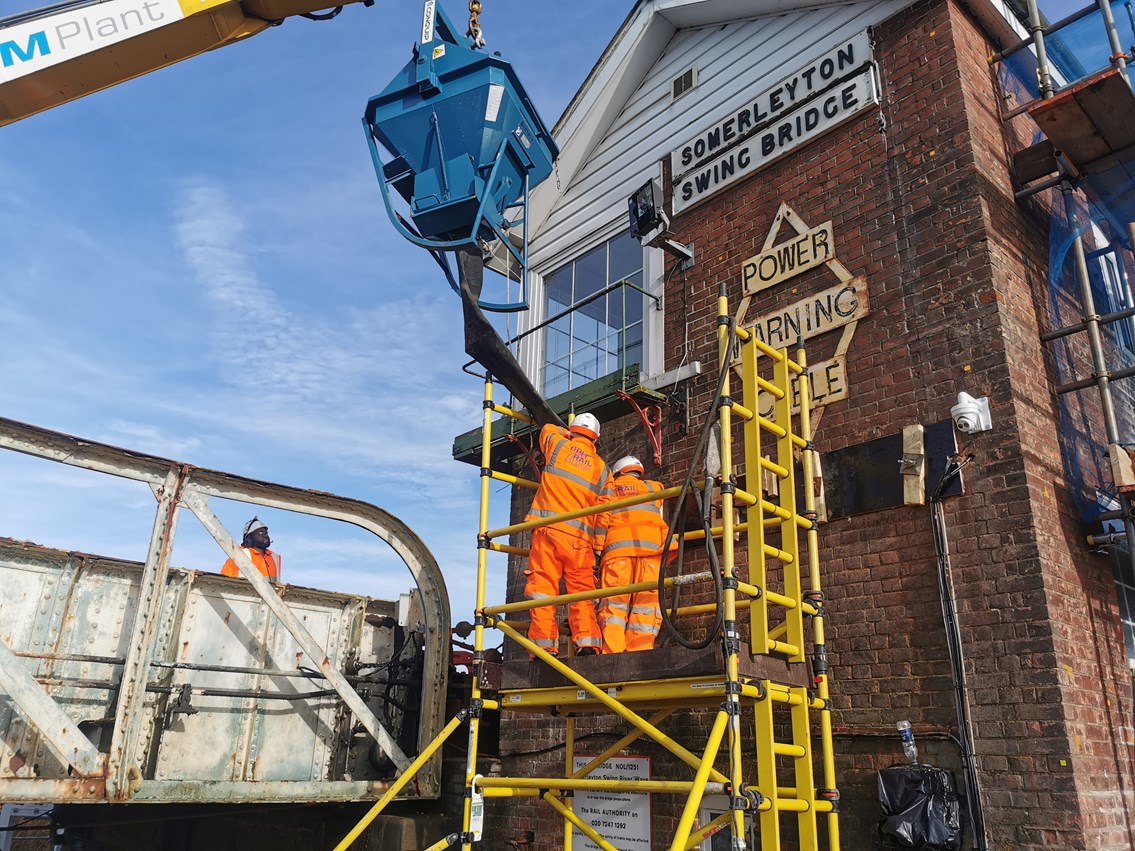 Beam installation at Somerleyton swing bridge