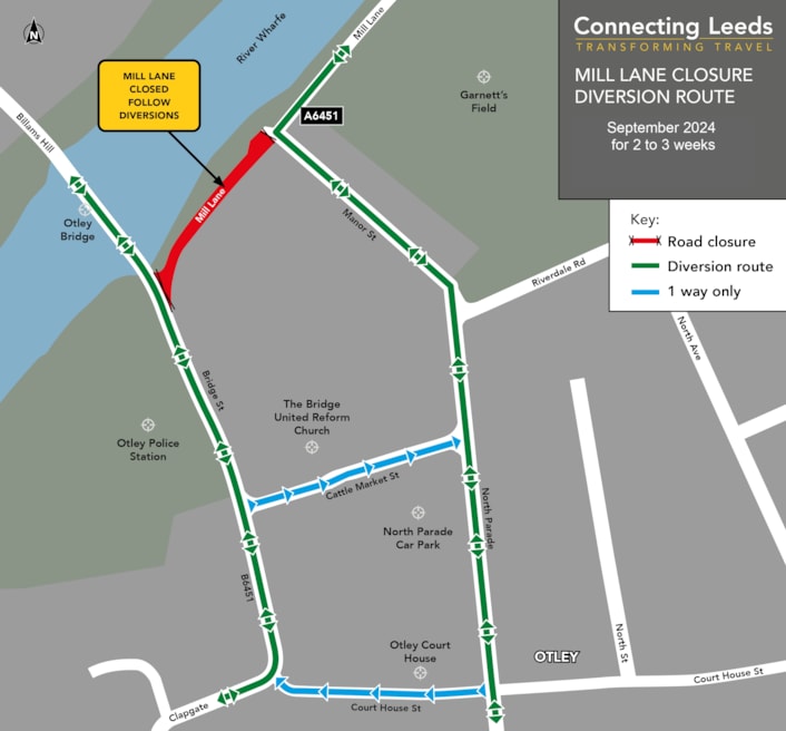 Otley Mill Lane closure and diversion September 2024: Otley Mill Lane closure and diversion September 2024