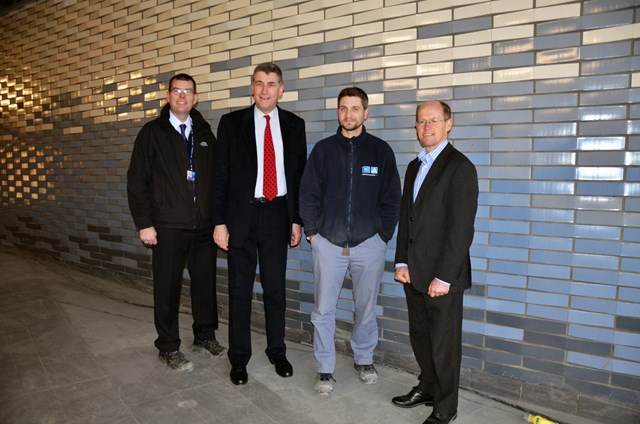 From left to right: Gareth Taylor, FGW; Councillor Tony Page, Reading Borough Council; Dave Forbes, construction manager Costain;  and Graham Denny, Network Rail, pictured at the newly refurbished subway at Reading station which will open on March 1st