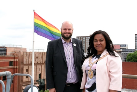 Mayor Glanville and Speaker Adejare rainbow flag 3