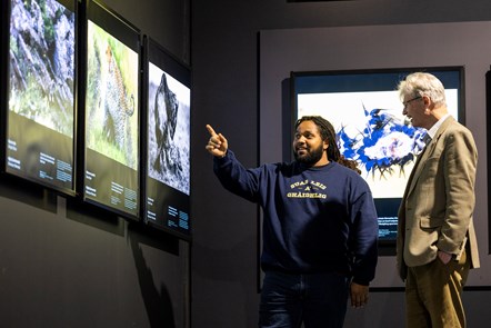 Wildlife cameraman and presenter Hamza Yassin explores the new exhibition, Wildlife Photographer of the Year, with Keeper of Natural Sciences Nick Fraser before it opens on Saturday 20 January at the National Museum of Scotland. Image © Duncan McGlynn-3