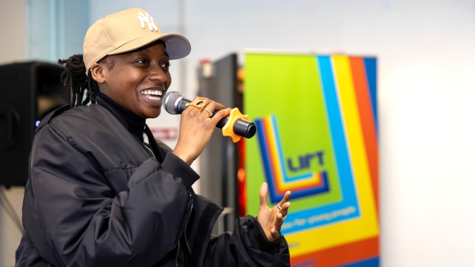 Little Simz takes questions from the audience of young people at Lift [resized image]